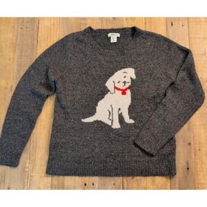 Cupcakes and Cashmere White Dog Red Bow Gray Pullover Soft Sweater Womens Size M